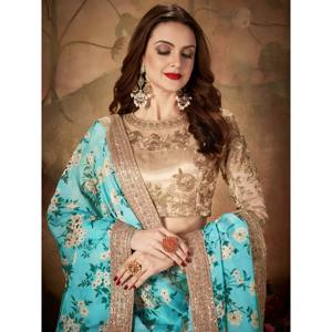 Ensemble Lehenga Choli en organza bleu imprimé pour femmes grandes tailles - Product Image 4