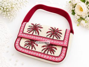 Pochette florale perlée faite à la main avec motif palmier, sac de soirée - Product Image 5