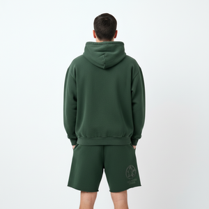 Conjunto de Sudadera con Capucha y Pantalones Cortos Unisex Personalizados con Apliques Verdes, Ropa Urbana Gráfica de Dos Piezas, Fabricante de Ropa de Marca Privada OEM ODM - Product Image 4