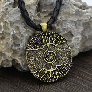 24K Gold Plated <b>Tree</b> of Life Alloy Pendant with 24-Inch Leather Cord Chain for Men - Product Image 4