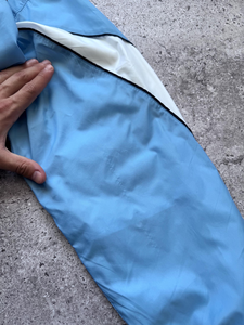 Men's Light Blue Windproof <b>Racer</b> <b>Jacket</b> With White Stripes And Patch Design Stand Collar Zipper Closure Spring Sporty Style - Product Image 2