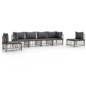 Anthracite Poly Rattan <b>6</b>-<b>Piece</b> <b>Patio</b> Lounge <b>Set</b> with Cushions Garden <b>Sets</b> - Product Image 2