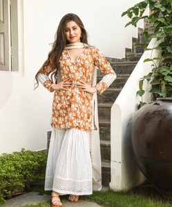 Nuevo Conjunto de Kurti de Algodón con Cuello en V y Manga Larga, Estilo Línea A, Largo hasta el Suelo, para Mujer, Verano 2024 - Product Image 6