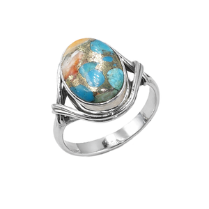 Blue Oyster Turquoise Oval <b>Ring</b> 925 Sterling Silver Handmade Boho <b>Statement</b> <b>Ring</b> Vintage Tribal Jewelry Gift for Women Unisex - Product Image 1