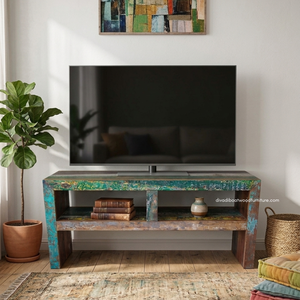 Mesa Consola de Madera de Teca Rústica, Ecológica, Hecha a Mano, Duradera, con Almacenamiento, para Sala de Estar, Entrada, Apartamento, Hotel, Mueble para el Hogar - Product Image 4