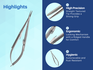 Porte-aiguille manuel Castroviejo droit en acier inoxydable certifié CE, disponible toutes tailles et qualités, instruments chirurgicaux - Product Image 3