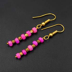 Pink Opal Earrings, 925 <b>Silver</b> & 14k Gold, Ethiopian Gemstone - Product Image 2