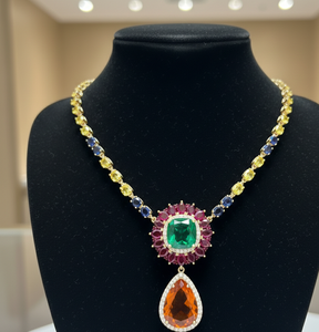 Collar Elegante con Perlas Amarillas y Gemas Multicolores en Plata de Ley 925 Chapada en Oro de 18K - Product Image 2