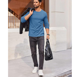 Unisex Cotton Long Sleeve T Shirt Plain Crew Neck Casual Tee Custom Logo Blank Apparel Bulk Wholesale - Product Image 3