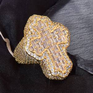 <b>Gold</b> Plated Cross Moissanite <b>Cocktail</b> <b>Ring</b> Pave Setting Luxury Party Jewelry Unisex - Product Image 6