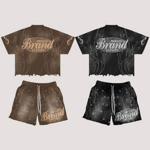 Conjunto de Shorts de Verano con Estampado Abstracto de Acuarela, Diseño Geométrico, Casual, para Hombre - Product Image 6