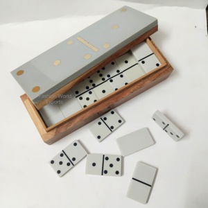 Caja de Juego de Dominó Gris de Alta Gama con Incrustaciones Doradas, Almacenamiento Elegante, Decoración de Mesa para Reuniones Familiares - Product Image 1