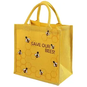 Sac en jute jaune, emballage pour le shopping, sac en jute jaune avec poche extérieur, fournitures de sacs promotionnels