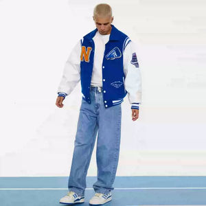 Custom Unisex Vintage Varsity Bomber <b>Jacket</b> High Quality Wool Body Leather Sleeves Letterman Baseball <b>Jacket</b> with Embroidery Pat - Product Image 4