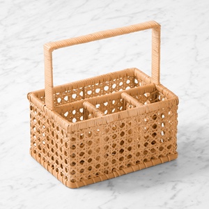 Cheap price rattan cutlery holder <b>tabletop</b> drawer organizers utensil caddy container with handle - Product Image 2