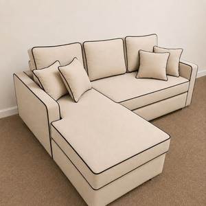 Modern <b>L</b>-<b>Shaped</b> Fabric Sectional Sofa Set with Comfortable <b>Pillows</b> for Elegant Living Room Furniture - Product Image 2