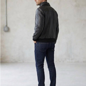 Custom Logo Men's Black Genuine Leather Bomber <b>Jacket</b> Premium Cowhide Ribbed Cuffs Flap Pockets Classic <b>Pilot</b> Leather Coat - Product Image 3