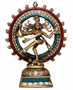 Escultura de Shiva Nataraja en Latón Multicolor, Figura Metálica Hecha a Mano, Decoración Religiosa para Mesa, Adorno para el Hogar - Product Image 1