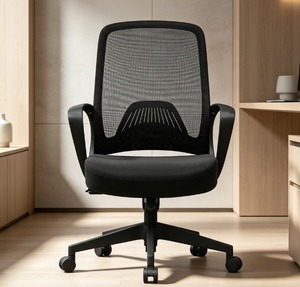 Silla de Oficina Ergonómica de Malla con Reposabrazos Fijos, Respaldo Abierto, Base Giratoria, Ajuste Manual, Diseño Moderno, Negra - Product Image 1