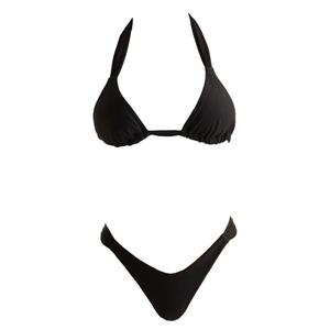 Ensemble bikini noir pour femme, haut de bikini triangle et bas de bikini string, couleur unie, extensible, maillot de bain 2 pièces, vêtements de plage - Product Image 3