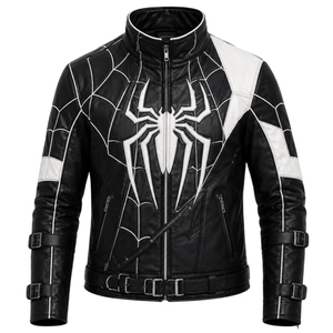 Fan-Culture Outerwear, Superhero Cosplay Web-Paneled Architecture Spider-Man Inspired Genuine Sheep <b>Leather</b> <b>Biker</b> <b>Jacket</b> Moto - Product Image 3