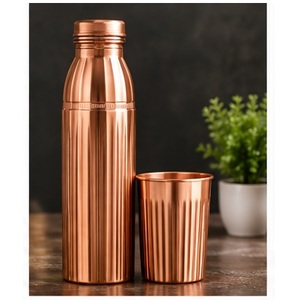 Traditional Copper Water <b>Bottle</b> with Matching Cup Set <b>Vintage</b> Engraved Design Portable Drinkware for Travel - Product Image 5