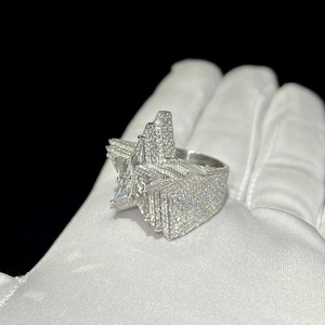 925 Sterling <b>Silver</b> Champion Full Iced Out Star Cluster Prong Setting Wedding or Engagement <b>Men</b> Custom Bust Hip Hop <b>Ring</b> - Product Image 3