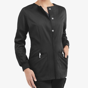 Chaquetas Médicas OEM al por Mayor para Enfermería, con Cierre de Broches, Cuello Redondo, Mangas Largas, Puños Acanalados, Bolsillos con Parches, Chaquetas Quirúrgicas Personalizadas - Product Image 1