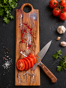 Planche à découper en bois massif avec résine brûlée effet fractal |   Planche à découper en bois |   Planche à découper en bois indien - Product Image 4