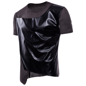 เสื้อยืดแฟชั่นผู้ชาย แบรนด์ Supplier รุ่น Pour Hommes ตกแต่งด้วยหนัง ตัดต่อผ้าฝ้าย สไตล์ลำลอง - Product Image 4