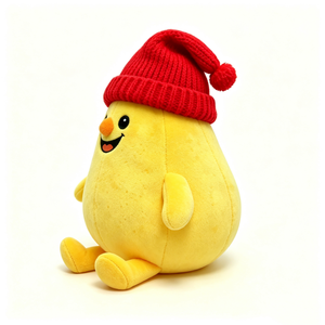 Almohada de limón suave personalizada, peluche de limón amarillo, peluche de limón con gorro de punto rojo, peluche de limón con gorro de pompón. - Product Image 1