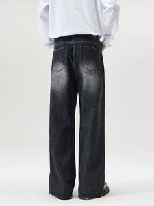 Pantalon de survêtement décontracté d'été pour homme, en denim personnalisé, coupe ample, taille haute, jambe large, délavé clair, tissé, ample - Product Image 5