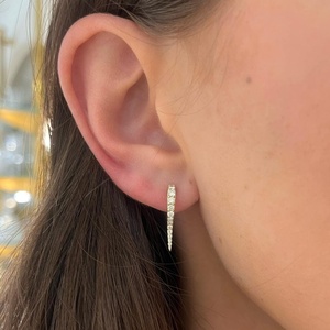 Diamonds <b>Huggie</b> Hoop Earrings V Shaped Pave Round Lab Grown Hinged Drop Pierced Modern Manufacturer Wholesale 14k 18k <b>Solid</b> <b>Gold</b> - Product Image 2