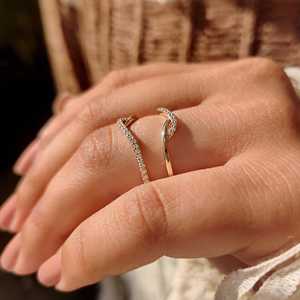 <b>Wrap</b> Guard Enhancer Pave Set Trendy Anniversary Wedding Band Split Shank Bypass Round Cut Moissanite Engagement Ring Gift Party - Product Image 5