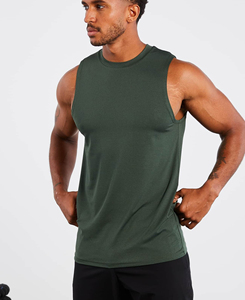XL Size <b>Men's</b> Solid <b>Green</b> Sleeveless Tank <b>Top</b> Breathable Casual Fit O-Neck Quick Dry Knitted Front 100% Polyester Sporty Fitness - Product Image 3