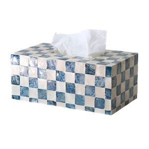 Caja de pañuelos rectangular de alta gama con incrustaciones de nácar y madera hecha a mano para decoración del hogar - Product Image 5