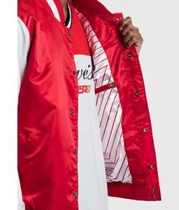 แจ็กเก็ตเบสบอลผ้าซาตินสำหรับผู้ชายเสื้อแจ็คเก็ตเบสบอลมีปกคอจีนมีกระดุมด้านหน้าออกแบบได้ตามต้องการ - Product Image 3