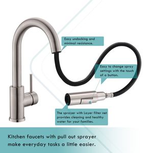 Rubinetto da Cucina Estraibile in Nichel Spazzolato con Doccetta, Rubinetto per Mini Bar e Lavello, e Rubinetto da Bagno di Kitchen Faucets - Product Image 6