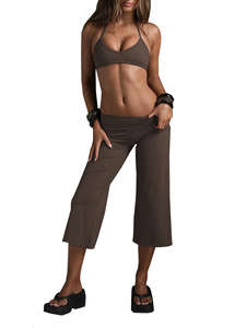 Conjunto de Top Corto Halter Estampado y Pantalones Capri de Pierna Ancha Talla Grande, Nuevo 2026 |   Conjunto de Yoga Sexy de 2 Piezas para Mujer - Product Image 3