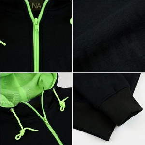 เสื้อฮู้ดซิปสีดำสำหรับผู้ชาย แต่งขอบสีเขียวนีออน สไตล์ลำลอง ผ้าเฟรนช์เทอร์รี่ ทรงปกติ เหมาะสำหรับใส่ในฤดูใบไม้ร่วง - Product Image 4