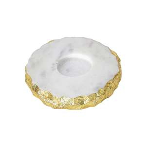Support de bougie en agate naturelle avec bord doré, support de bougie en pierre de cristal artisanal pour la maison, la salle à manger, le salon - Product Image 6