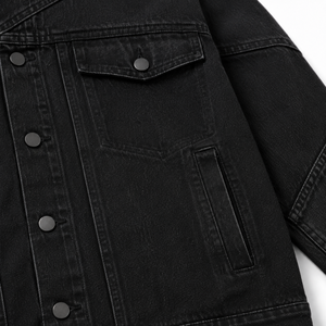 Veste en jean noire pour homme, décontractée, coupe ample, délavée à l'acide, respirante, en coton écologique, avec poches, automne-hiver - Product Image 5