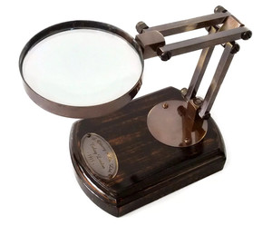 Loupe sur socle en bois, loupe de bureau vintage avec lentille optique pour la lecture, le bureau et la décoration antique - Product Image 2