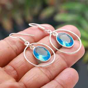Pendientes de Topacio Azul, Plata de Ley 925, Piedra Preciosa Natural, Joyería Hecha a Mano para Mujer, Venta al por Mayor - Product Image 2