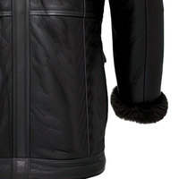 Blouson aviateur en cuir d'agneau noir pour homme, grande taille, style moto, doublure en fourrure épaisse, manteau long d'hiver