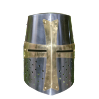 Casque de Chevalier Templier Croix Dorée Médiévale en Acier Doux, Fait Main, Portatif pour Adulte, pour Reconstitutions Historiques