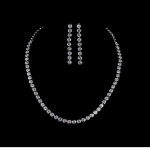 Tennis <b>Necklace</b> <b>Set</b> for Women Rhodium Plated Minimalist Bezel Setting Round with Lab Grown Diamonds IGI Certified - Product Image 1
