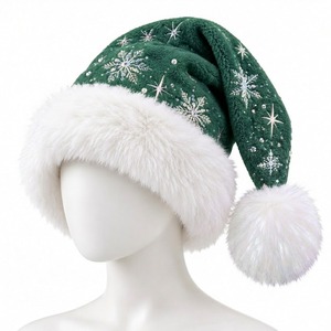 Gorro de Santa Claus a Cuadros con Brillo Morado, Borde de Piel Sintética Blanca y Pompón, para Usar en la Playa, Unisex para Adultos - Product Image 3
