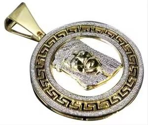 Pendentif pour homme JESUS FACE en moissanite véritable taille ronde 3,50 carats plaqué or jaune 14 carats - Product Image 1
