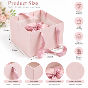 Boîte cadeau rigide de luxe en papier avec poignée en ruban satiné, emballage personnalisé avec logo pour mariage, fleurs, bijoux, cadeaux - Product Image 3
